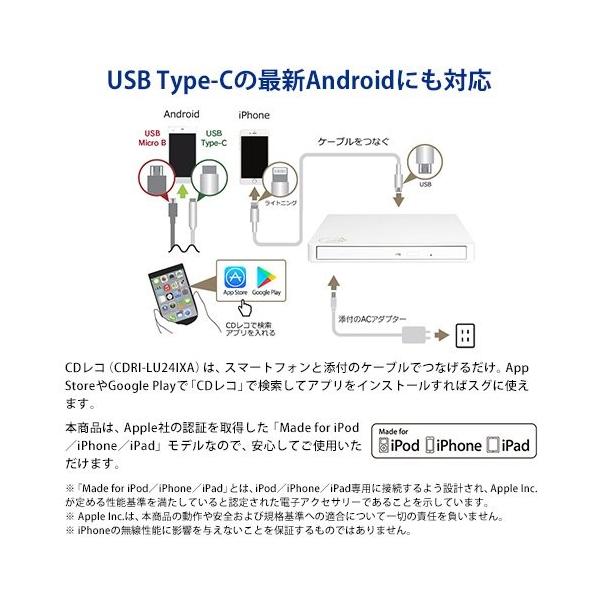 I O Data 最安値 Iphone スマホ Cd取込 ケーブルモデル Ios Cdレコ 土日サポート Cdri Lu24ix Android