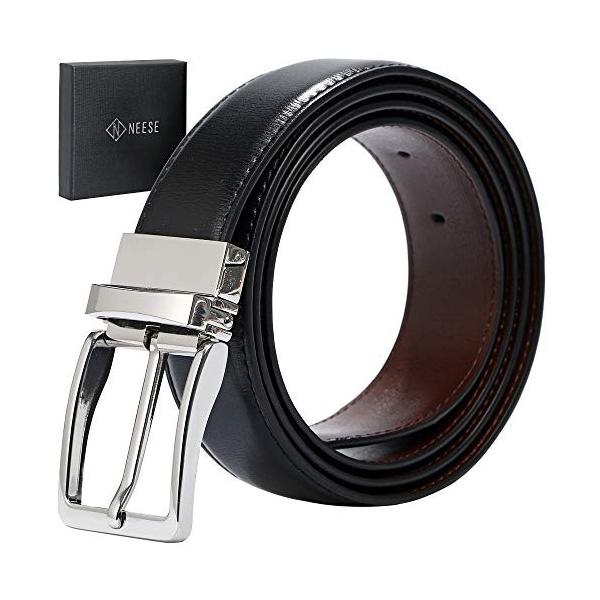 Neese ニーズ ベルト メンズ ビジネス 紳士 太身 細身 両方対応 おおきいサイズ リバーシブル カジュアル ブラック