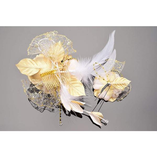 花髪飾り かんざし シャンパンゴールド 賜物 成人式 振袖 卒業式 袴 髪型 花 着物 ドレス 簪 和装