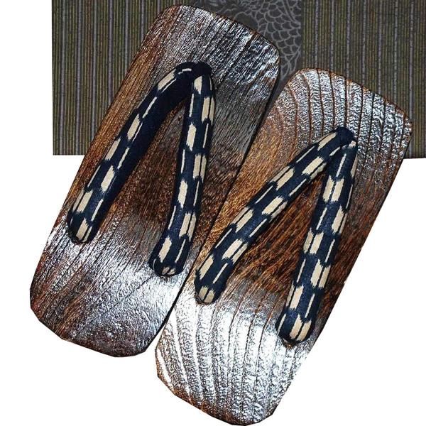 男性用 浴衣4点セット メンズ 浴衣 角帯 下駄 腰紐ロング ｍサイズ 茶系