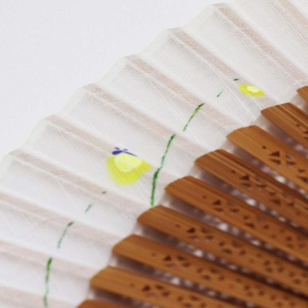 扇子 女性 扇子袋 ハンカチセット 手描き麻扇 蛍 コットン おしゃれ レディース 注目ブランド 桐箱入り 女性用