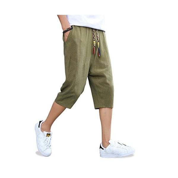 サルエルパンツ メンズ ハーフパンツ ワイドパンツ ステテコ ショートパンツ サルエル 七分丈 しちぶ丈 パンツ クロップドパンツ 麻 夏 超人気