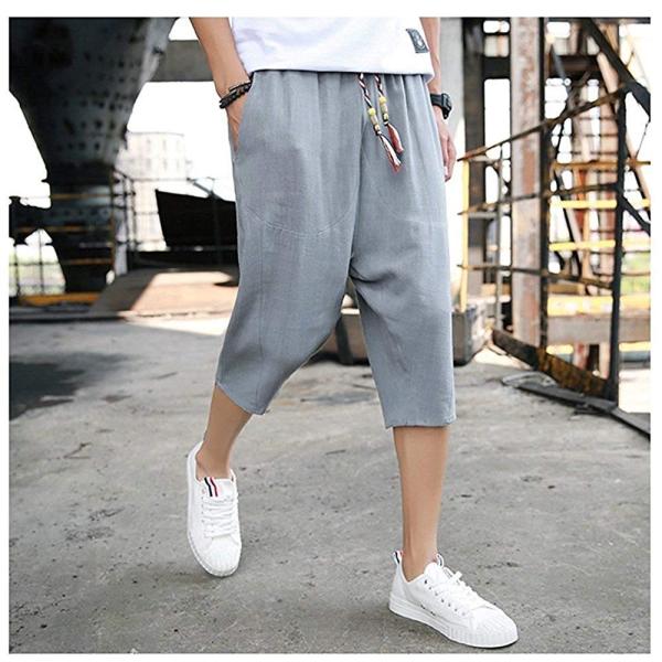 サルエルパンツ メンズ ハーフパンツ 評価 ワイドパンツ ステテコ ショートパンツ サルエル しちぶ丈 クロップドパンツ パンツ 夏 麻 七分丈