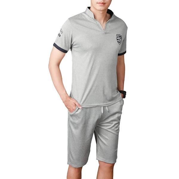 Ransy ポロシャツ 半袖 メンズ 上下セット 開襟 ジャージ スウェット 3xl 夏 在庫処分 ショートパンツ 無地 おしゃれ アウトドア 灰