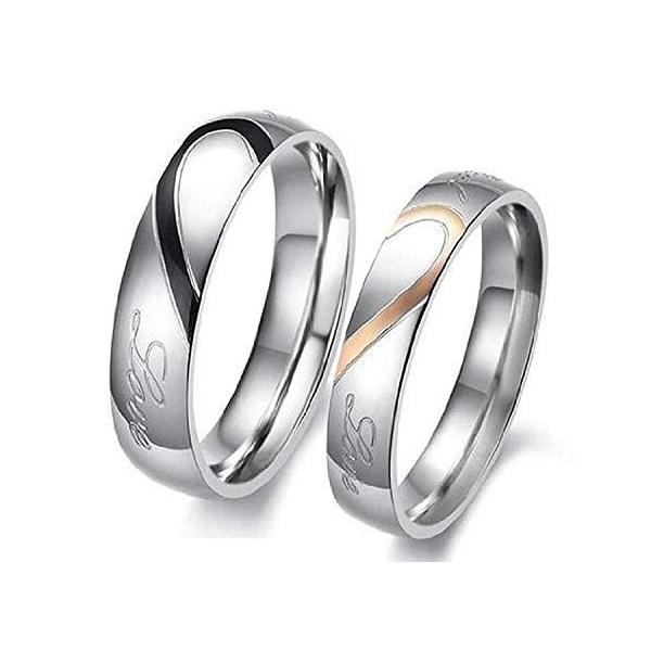 Rockyu ジュエリー ブランド メンズ レディース ペアリング 結婚指輪 ハート チタン シンプル 休日 刻印