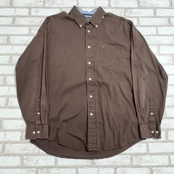 長袖シャツ トミーヒルフィガー 古着 無地 茶色 L サイズ TOMMY HILFIGER