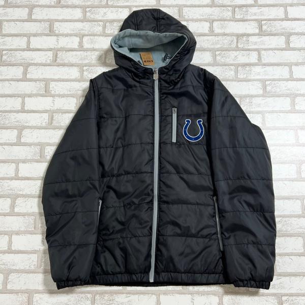 【古着】NFL・PROLINE　COLTSダウンジャケット　黒・ブラック　Mサイズ　100％ポリエステル