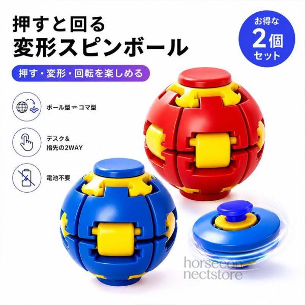 変形スピンボール フィジェットトイ 変形コマ 押すと回る 指先遊び デスクトイ 手遊び おもちゃ DIY組立 完成品 電池不要 5カラー ストレス解消