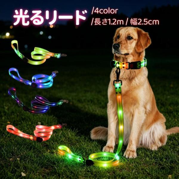 光るリード USB充電式 犬用 大型犬 中型犬 小型犬 LEDライト LEDリード 防水 お散歩ひも 犬用品 お散歩グッズ ペット ドッグリード カ
