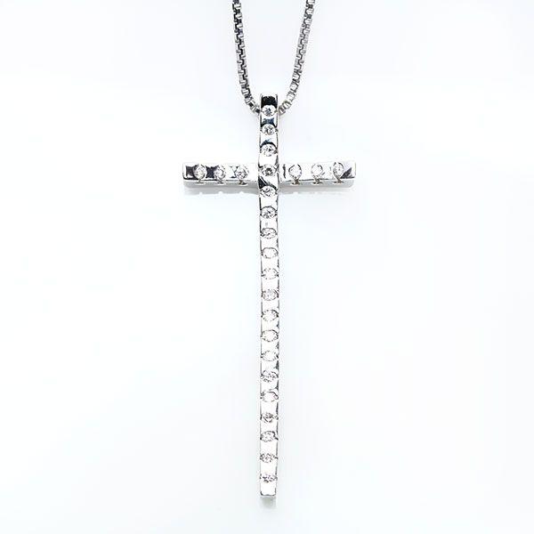 ダイヤモンド 0.12カラット PT900/PT850 縦長クロス ネックレス  