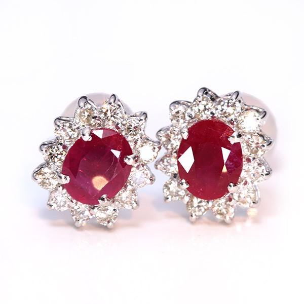 ルビー ピアス K18WG ダイヤ取り巻き イヤリング加工可能 定番デザイン  