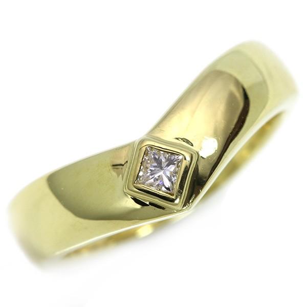 ダイヤモンド 0.1カラット リング/指輪 K18 鏡面の美しさ・V字ライン