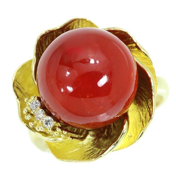 血赤色 サンゴ/珊瑚 リング/指輪 13.9mm 18金イエローゴールド K18 丸 