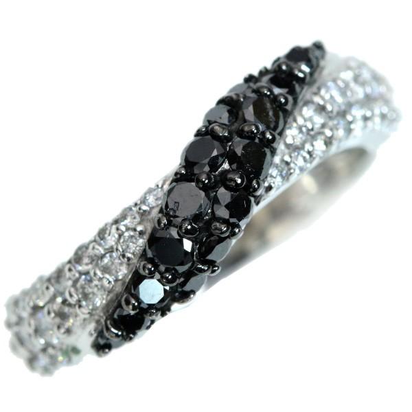 ブラックダイヤ＆ダイヤモンド リング/指輪 0.80カラット 18金ホワイト 
