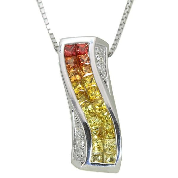 イエロー〜オレンジカラー サファイヤ ネックレス 0.65ct K18WG  