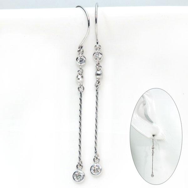 ダイヤモンド ピアス 0.10カラット 18金ホワイトゴールド K18WG 縦  