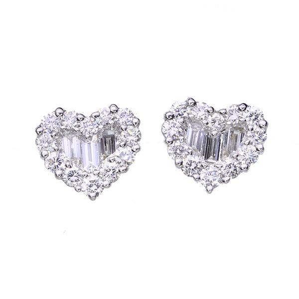 ダイヤモンド ピアス 1.0カラット 18金ホワイトゴールド K18WG ハート 