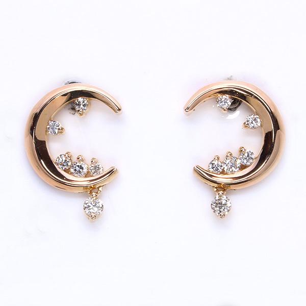 ダイヤモンド ピアス 0.180カラット 18金ピンクゴールド K18 月 