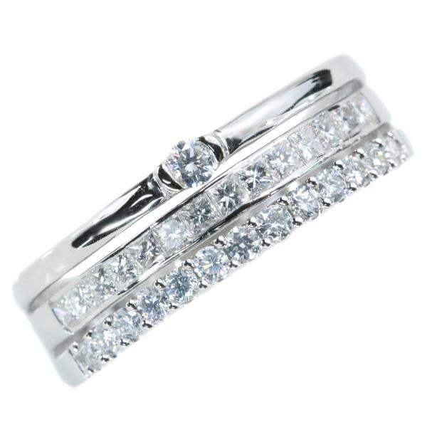 ダイヤモンド リング/指輪 0.60ct K18WG 3連 一粒 角ダイヤエタニティ  