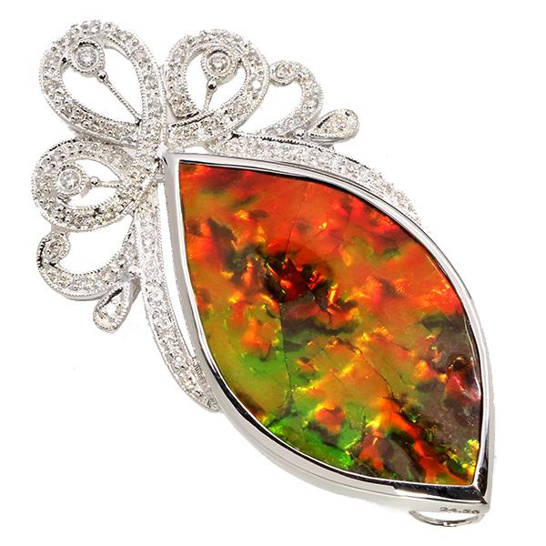 アンモライト ブローチ兼ペントップ 24.560カラット 18金ホワイト  