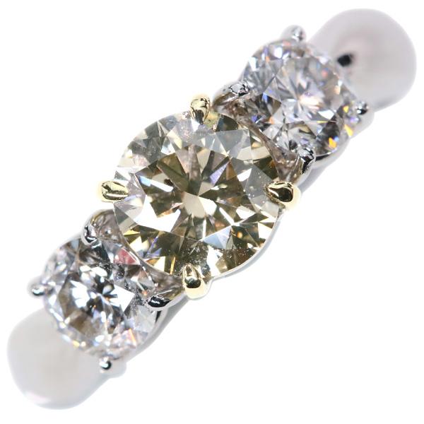 ブラウンカラー ダイヤモンド リング 1.170ct PT900/K18 3石 大粒  