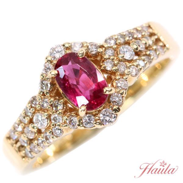 ピジョンブラッド ルビー リング/指輪 0.57ct 18金イエローゴールド