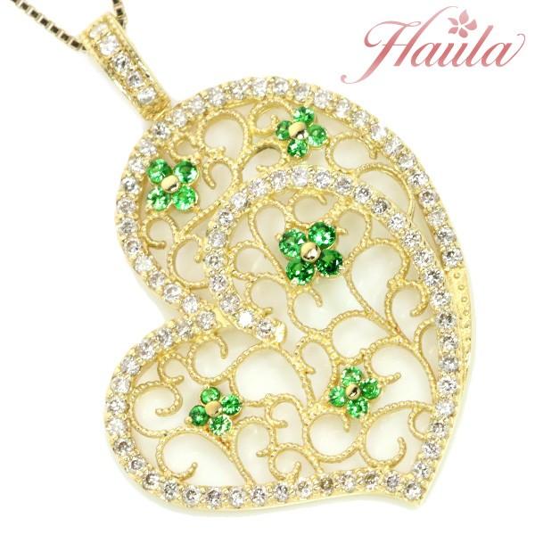 グリーンガーネットハートK18 ペンダントネックレス