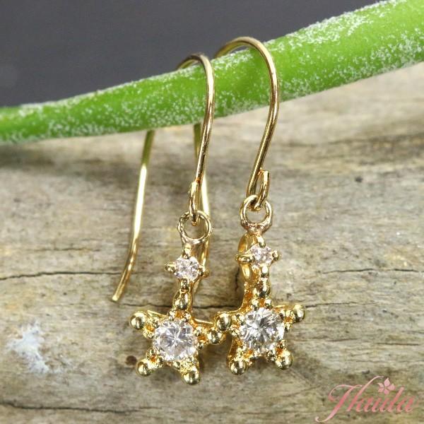 ダイヤモンド ピアス 0.120カラット 18金イエローゴールド K18 星  