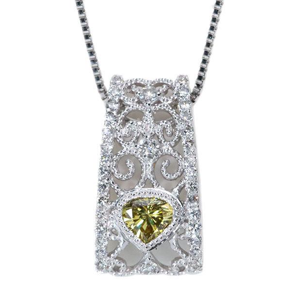 イエローダイヤモンド ネックレス 0.295ct PT900/PT850 グリーンを含ん  