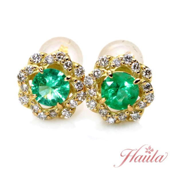 エメラルド ピアス 0.40ct K18 アンティーク調デザイン ミルグレーン