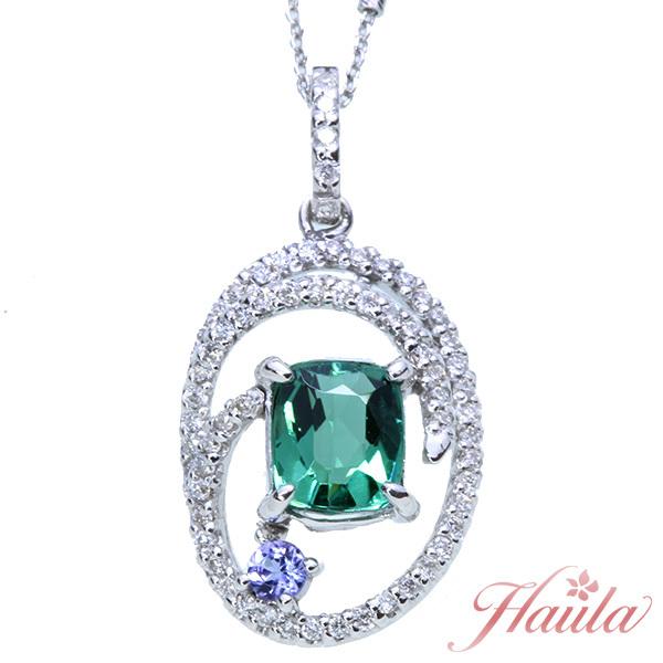 グリーントルマリン ネックレス 1.128カラット 18金ホワイトゴールド  