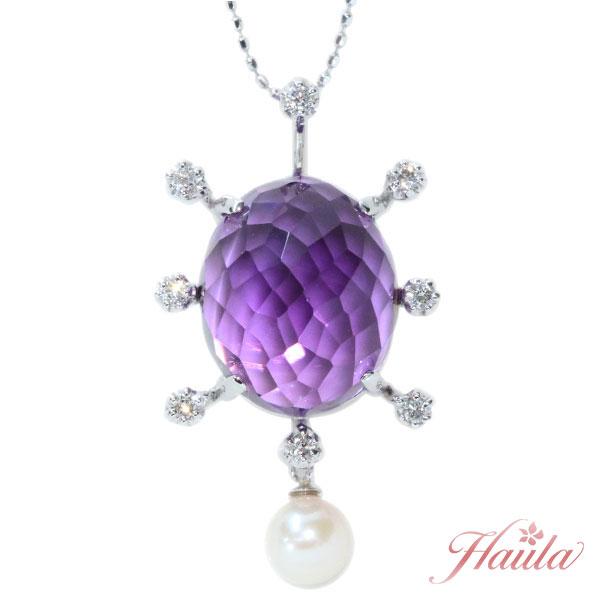 アメジスト ネックレス 11.80カラット 18金ホワイトゴールド K18WG