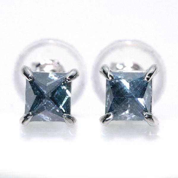 ブルーダイヤモンド（トリーテッド） ピアス 0.64ct PT900 一粒ダイヤ 