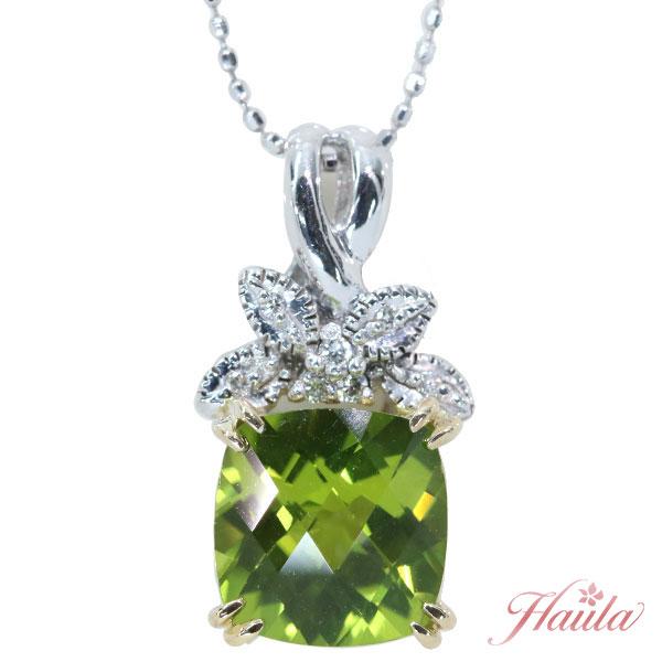 ペリドット ネックレス 3.410カラット 18金 K18WG/K18 上質なオリーブ  