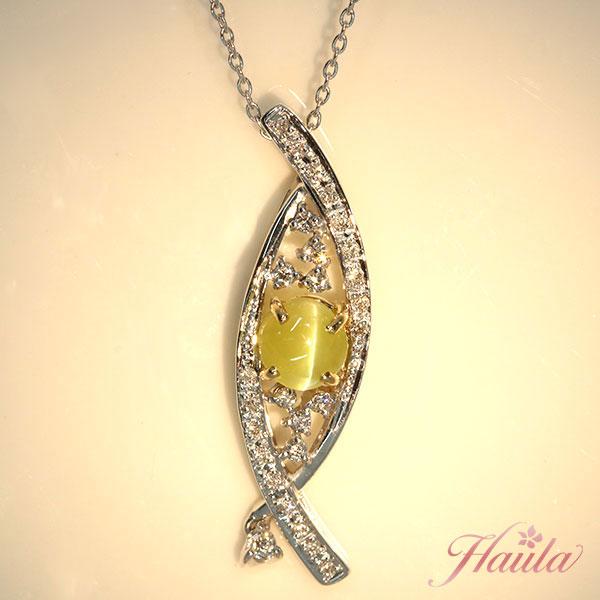 クリソベリルキャッツアイ ネックレス 1.865カラット K18WG/K18  