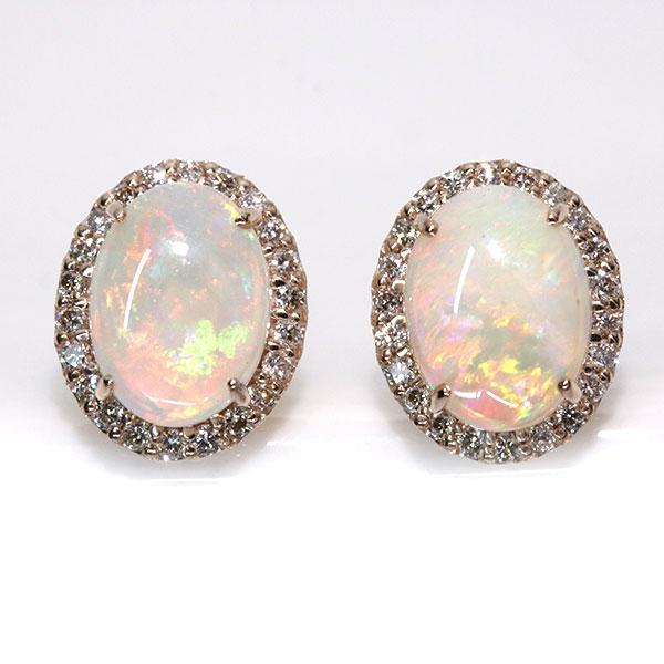 オパール ピアス/イヤリング 1.68ct K18PG 虹色の色斑あふれる ダイヤ
