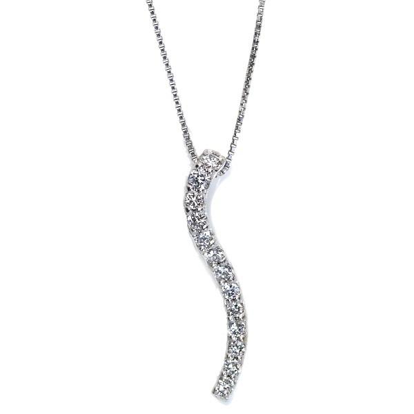 S字ライン ダイヤモンド 0.16ct ネックレス K18WG 上品でシンプル 普段 