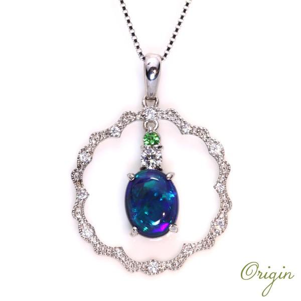 青系 ブラックオパール 1.089ctネックレス K18WG 揺れる個性デザイン