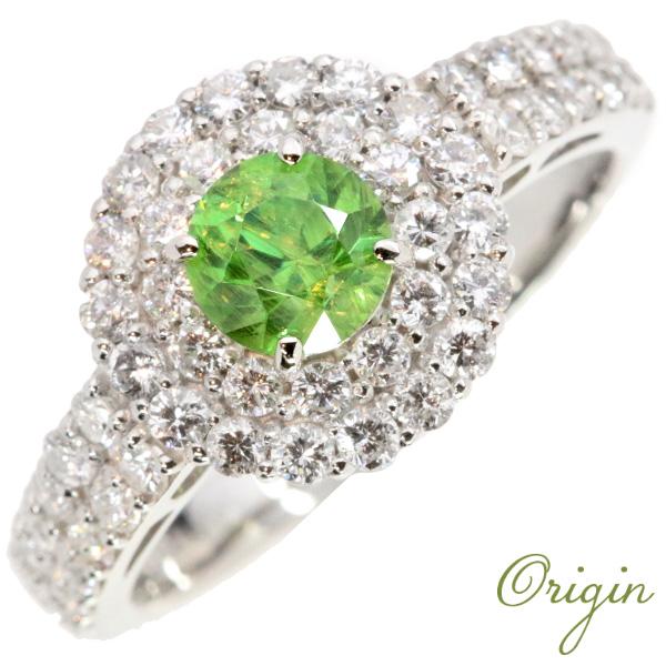 本物 Pt900 天然 デマントイドガーネット ダイヤ リング