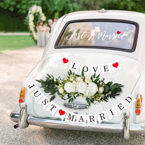 【並行輸入品】Just Married Car ウェディングデコレーションセット 造花フローラルスワッグ/Just Married Love S