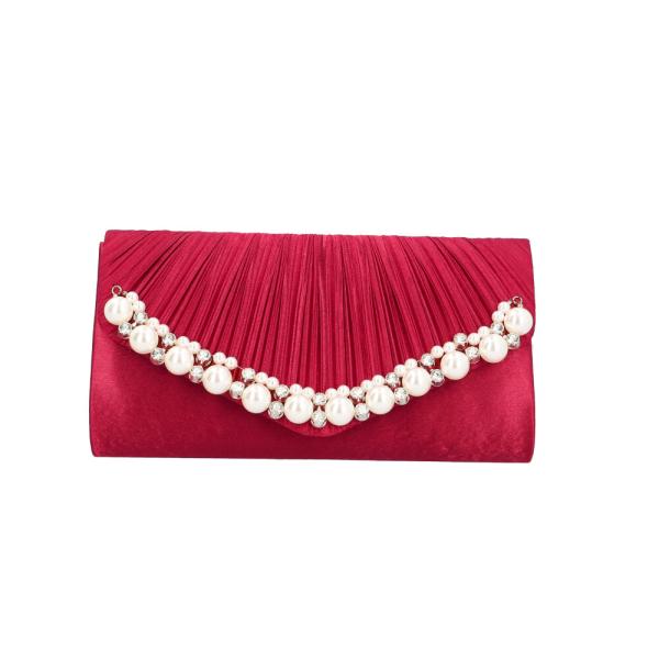 ☆ レッド パーティーバッグ b5516 ビーズ がま口 ビーズライン サテン