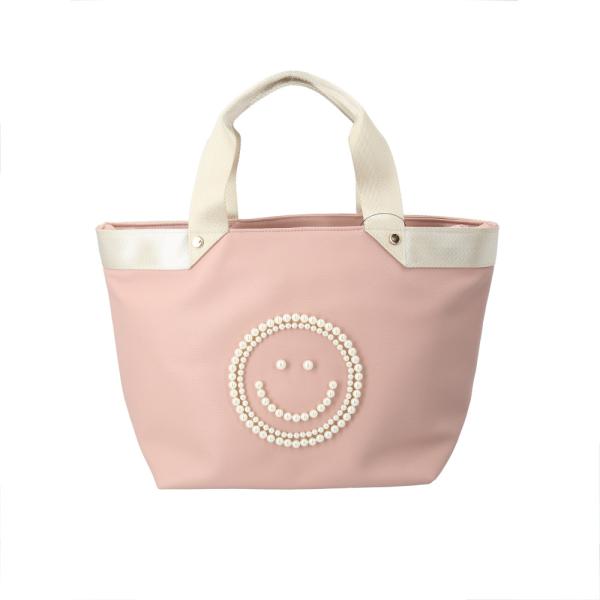 ☆ ピンク cooco SMILEY テープハンドル×ビーズ刺繍トートバッグ