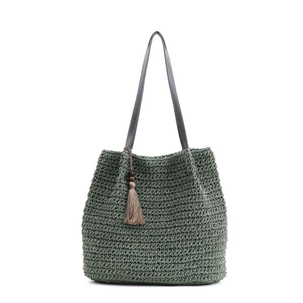 ☆ グリーン ☆ cooco ウッドパーツタッセルペーパートートバッグ クーコ cooco トートバッグ 26131-12010 トートバック 肩掛けバッグ