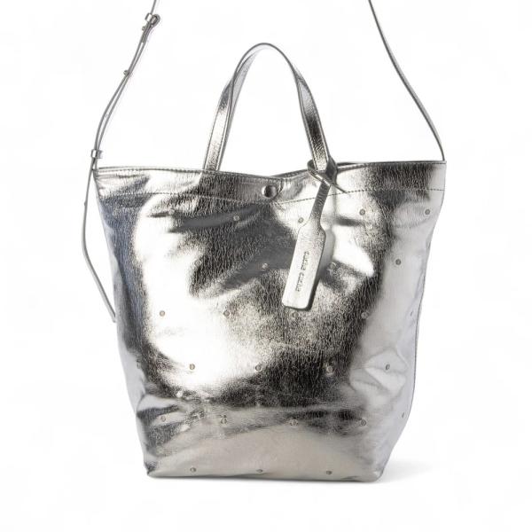 CRAZY ハンドバック　エナメル素材　シルバー クリスチャンヴィラ CHRISTIAN VILLA メタリックレザーミニボストン