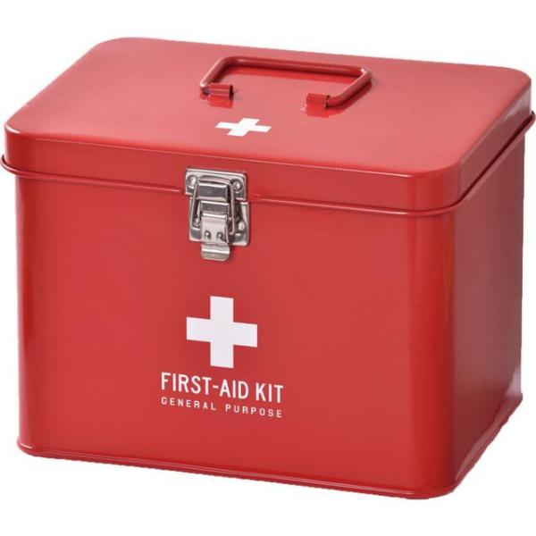 他サイト： ☆ レッド 救急箱 おしゃれ 通販 大 スチール 収納ケース 収納ボックス フタ付き 蓋つき 蓋付き 内皿付き 仕切り付き 大容量 ファミリーサの商品画像
