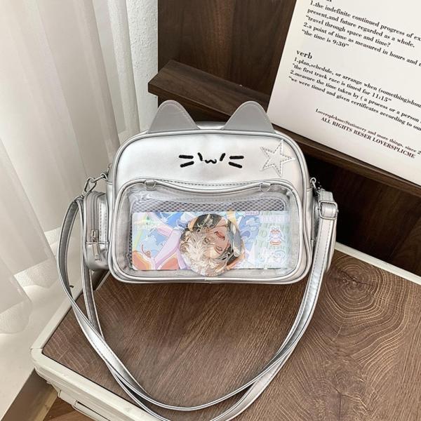 ☆ シルバー ☆ 痛バッグ 猫 ショルダー かわいい 推し活 痛バッグ 猫 ショルダー 痛バック 痛バ 推し活バッグ 推し活バック 推しバッグ