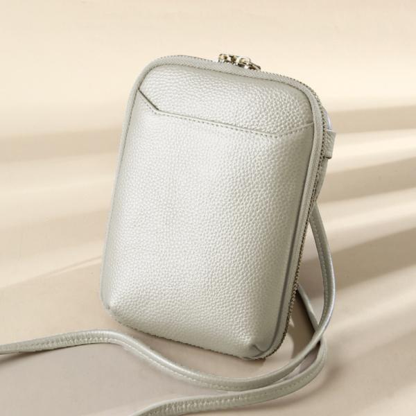 スマホ ポーチ ショルダー 長財布 大容量 ミニバッグ シルバー グレー スマホポーチ 携帯 スマホショルダー 財布 お財布ショルダー 本革調
