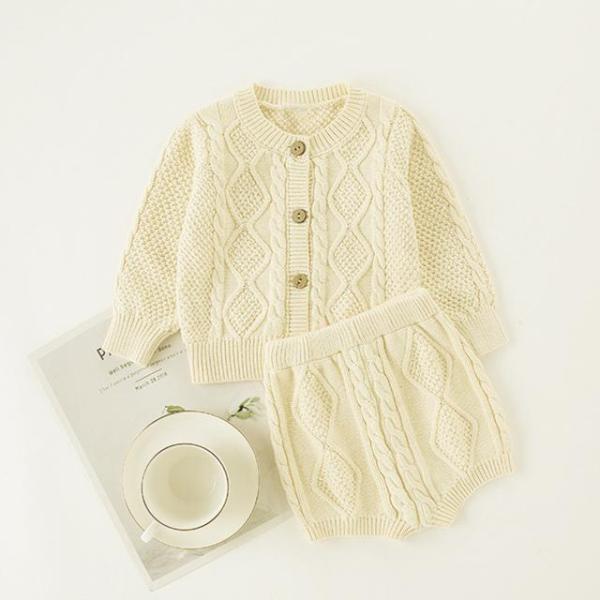 ☆ ホワイト ☆ 66CM ベビー セットアップ 通販 ベビー服 女の子 秋冬 男の子 ニット カーディガン ニットパンツ 66cm 65 73cm 75 80cm 90