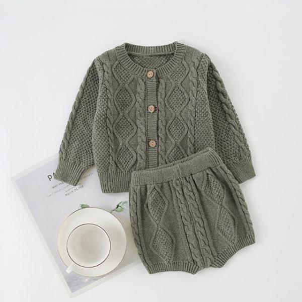 ☆ グレー ☆ 73CM ベビー セットアップ 通販 ベビー服 女の子 秋冬 男の子 ニット カーディガン ニットパンツ 66cm 65 73cm 75 80cm 90cm