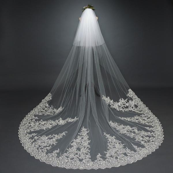 ウェディングベール　ロング　オフホワイト　2段 美品】number5 80×250ロングベール/ギャザー無し/オフホワイト